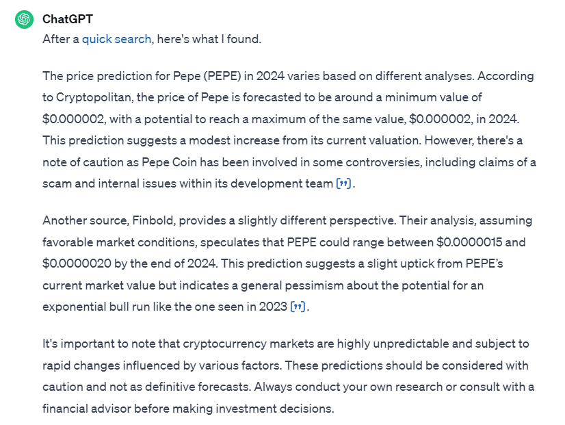 ChatGPT Crypto Analysis: As investors look to speculation about the price performance of Bitcoin & memecoin in 2024 read ChatGPT Prediction