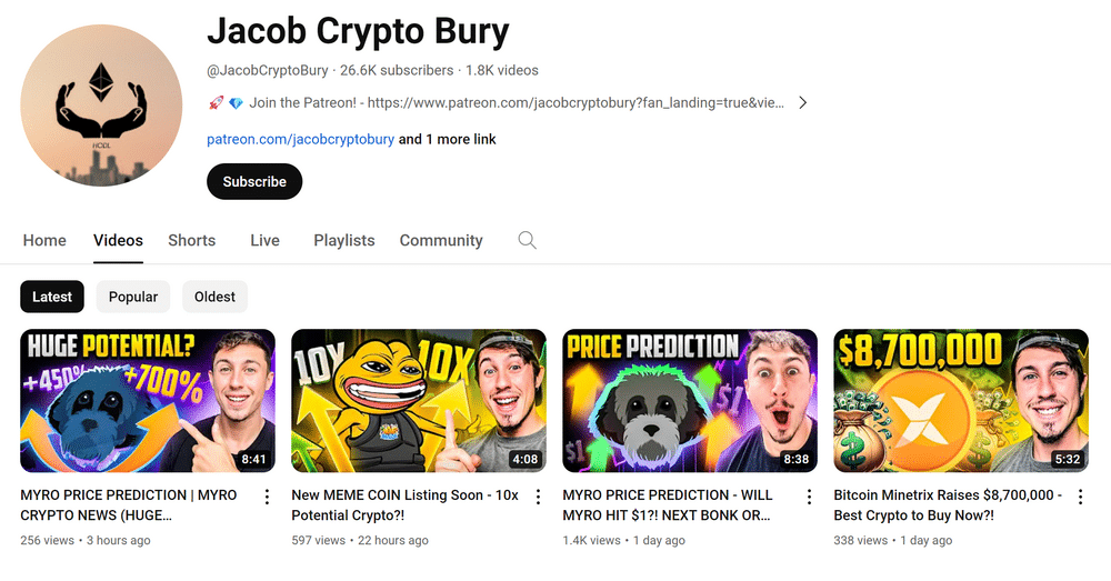 Jacob Crypto Bury YouTube Channel