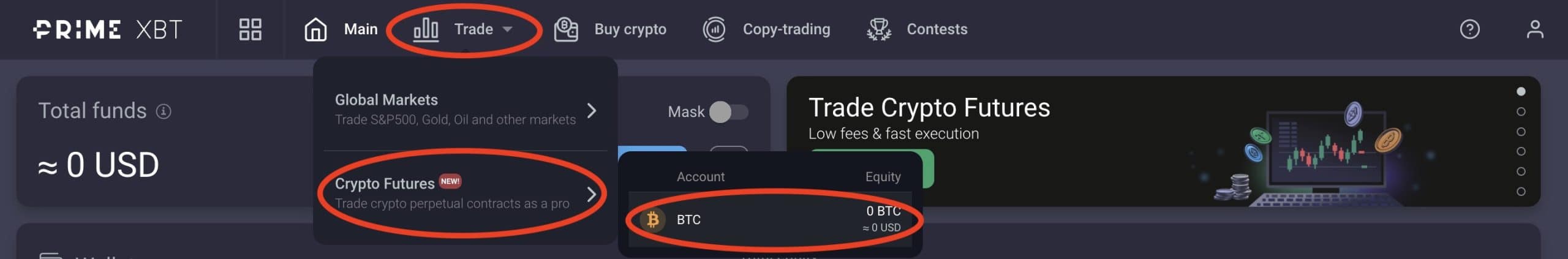 Navigating to Future Markets on PrimeXBT