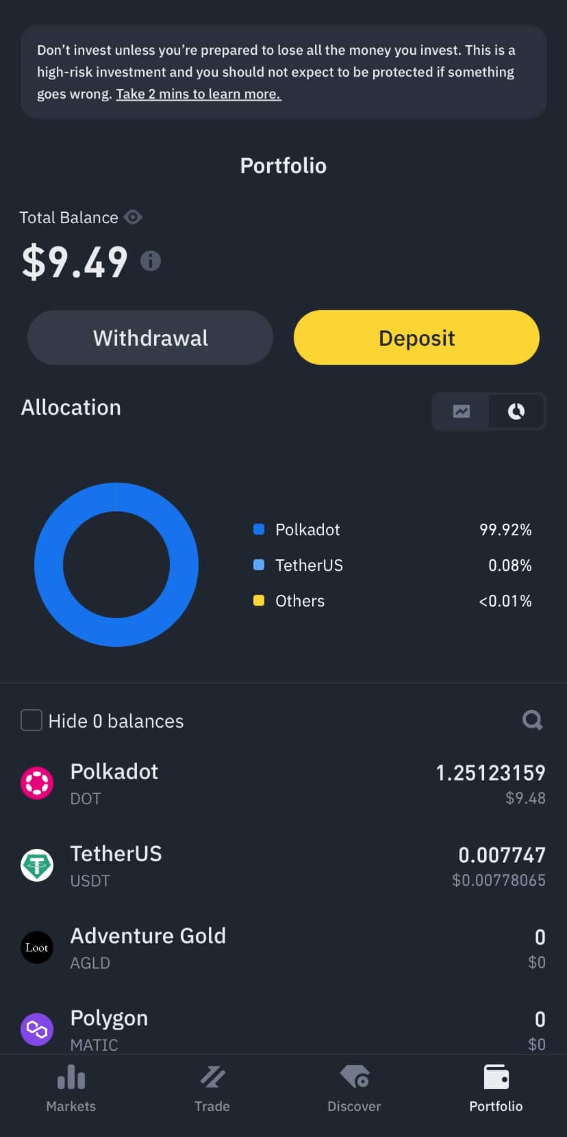binance deposit option