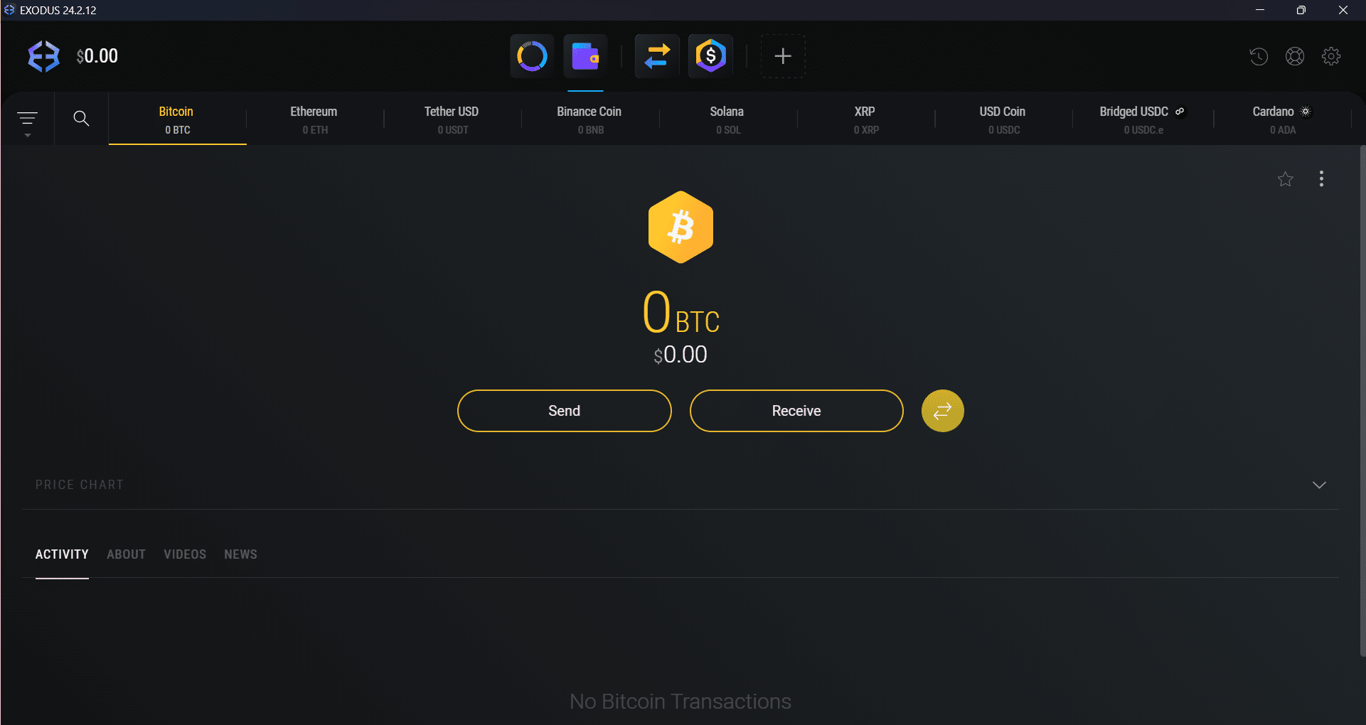 selling page for BTC on exodus