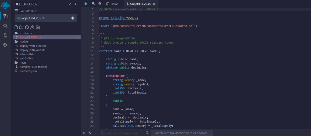 Remix ide create cryptocurrency token example code
