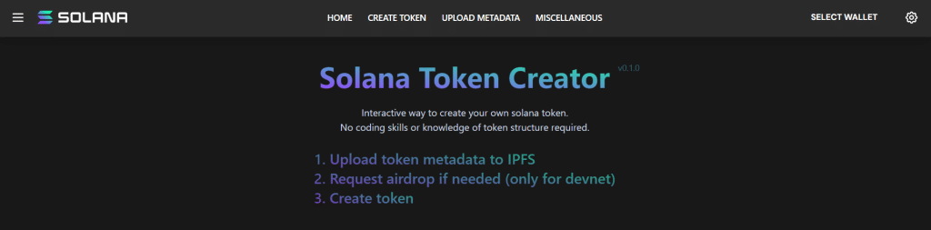 Solana token creator webpage