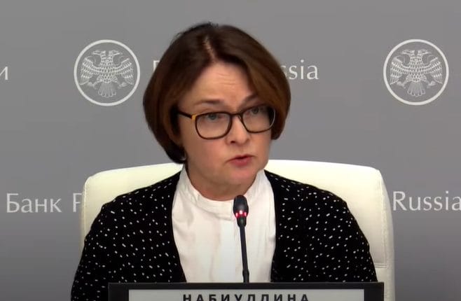 Russian Central Bank Governor Elvira Russian Central Bank Governor Elvira Nabiullina speaking in 2023.