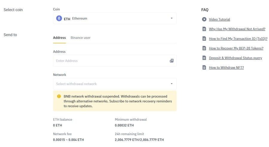 binance withdraw eth