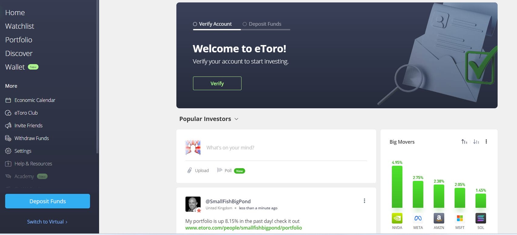 eToro deposit