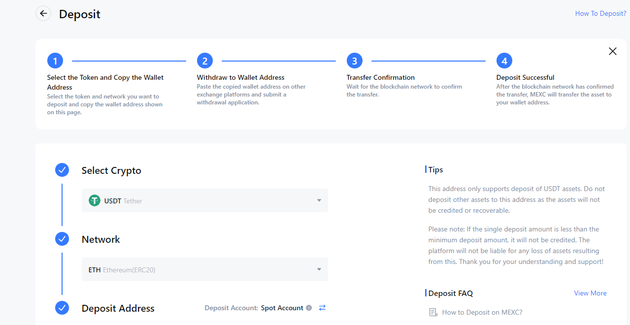 Deposit page on Mexc