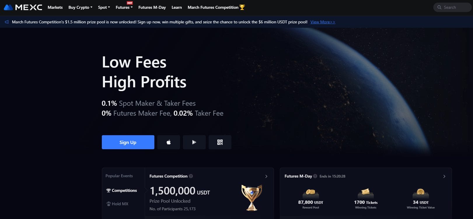 Homepage of Mexc