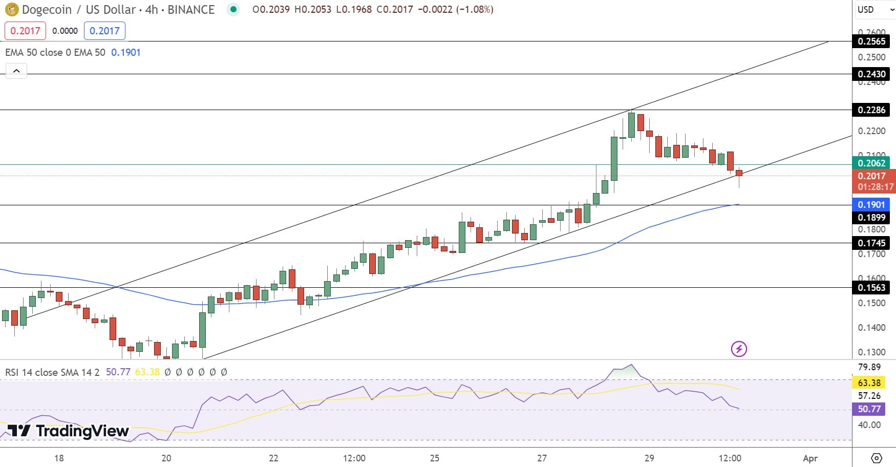 مخطط بياني لسعر زوج عملات (DOGE/USD) - توقعات سعر دوجكوين