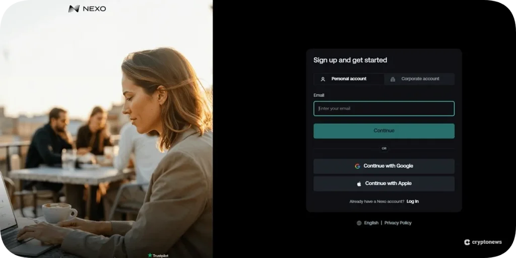 signing up to nexo