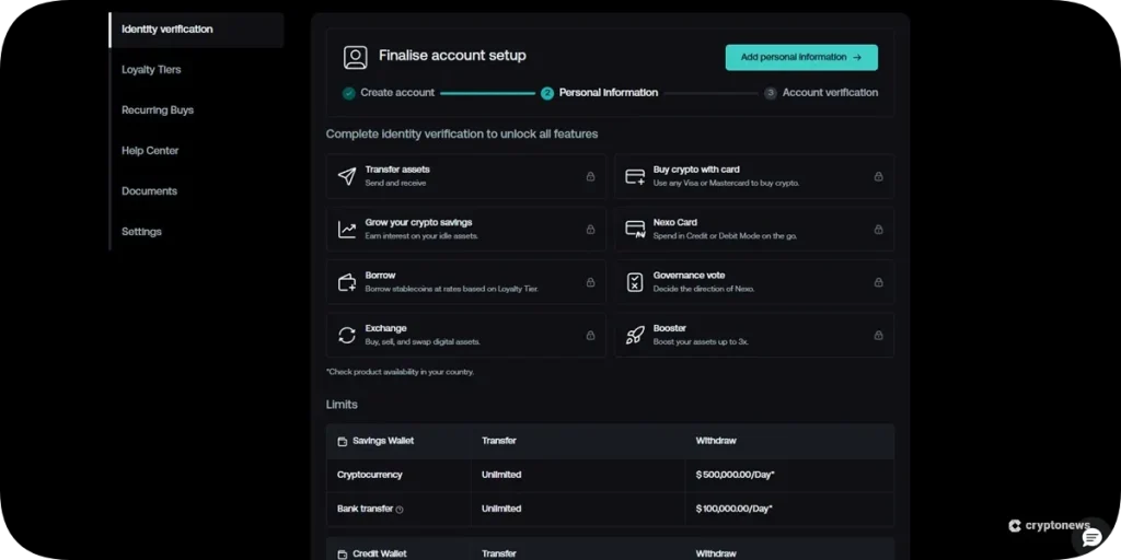 verifying KYC on nexo