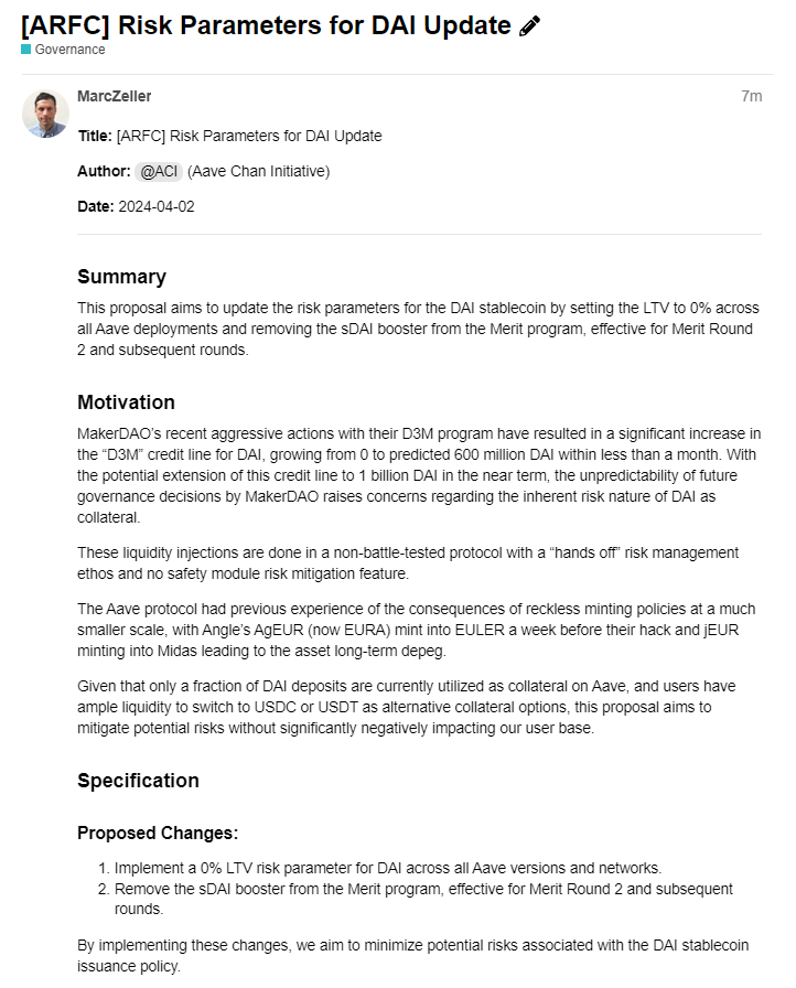 Aave Introduces New Proposal to Adjust MarketDAO DAI Risk Parameters