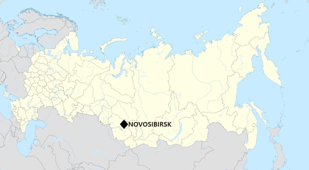Novosibirsk on a map of Russia.
