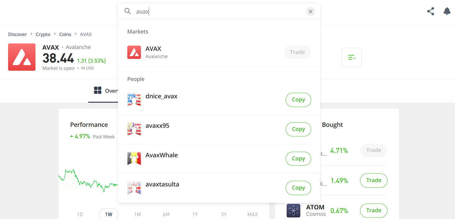 etoro search avax