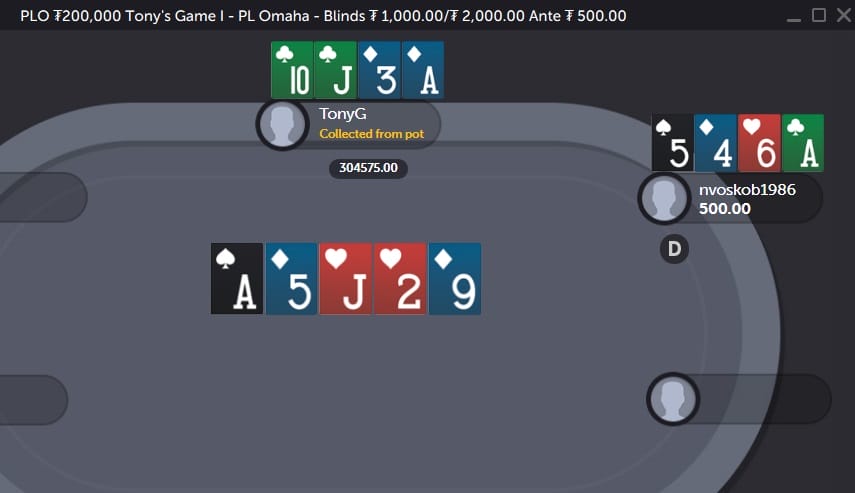 CoinPoker poker hand between Tony G and opponent.