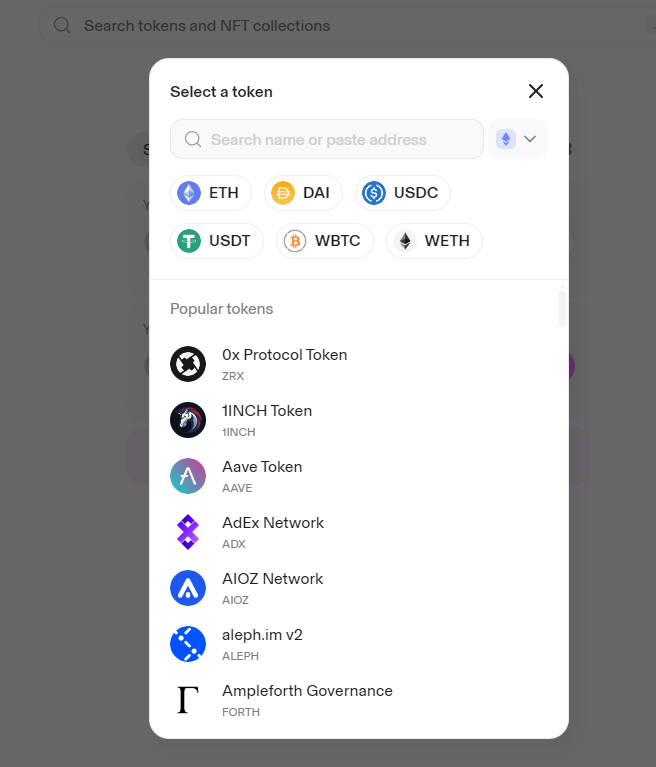 Select tokens on Uniswap