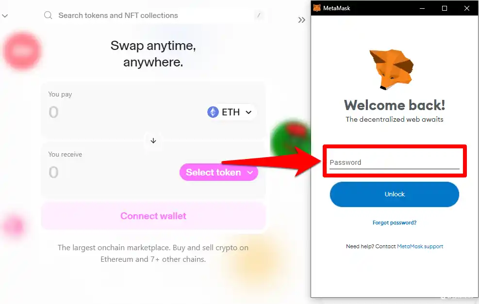 Login to Metamask on Uniswap