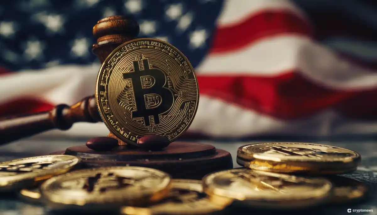 US flag at the background with Bitcoin