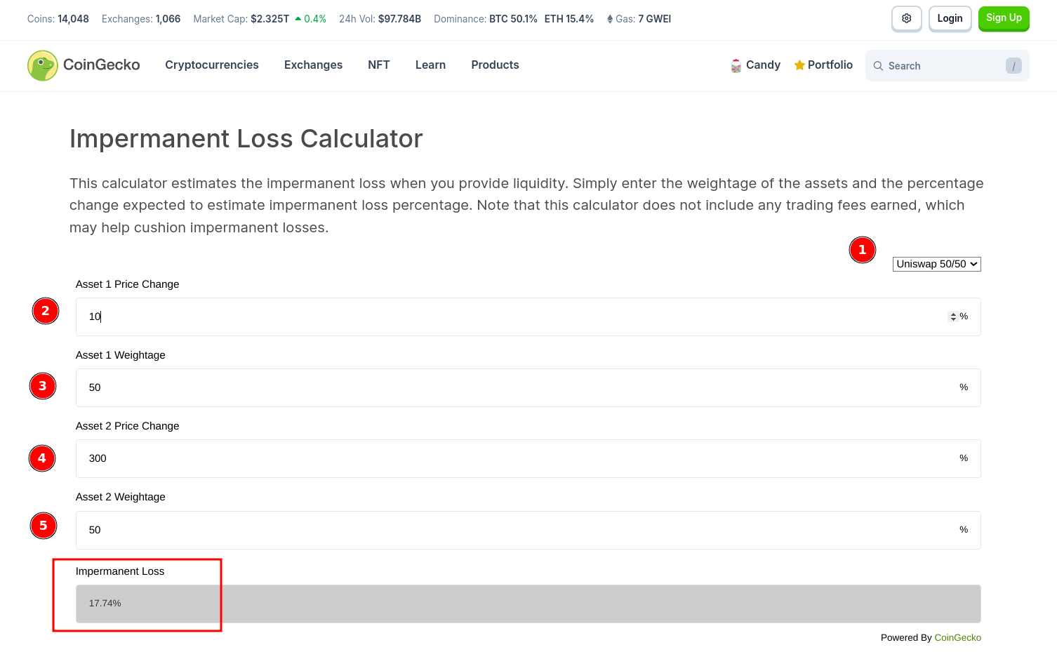 impermanent loss calculator