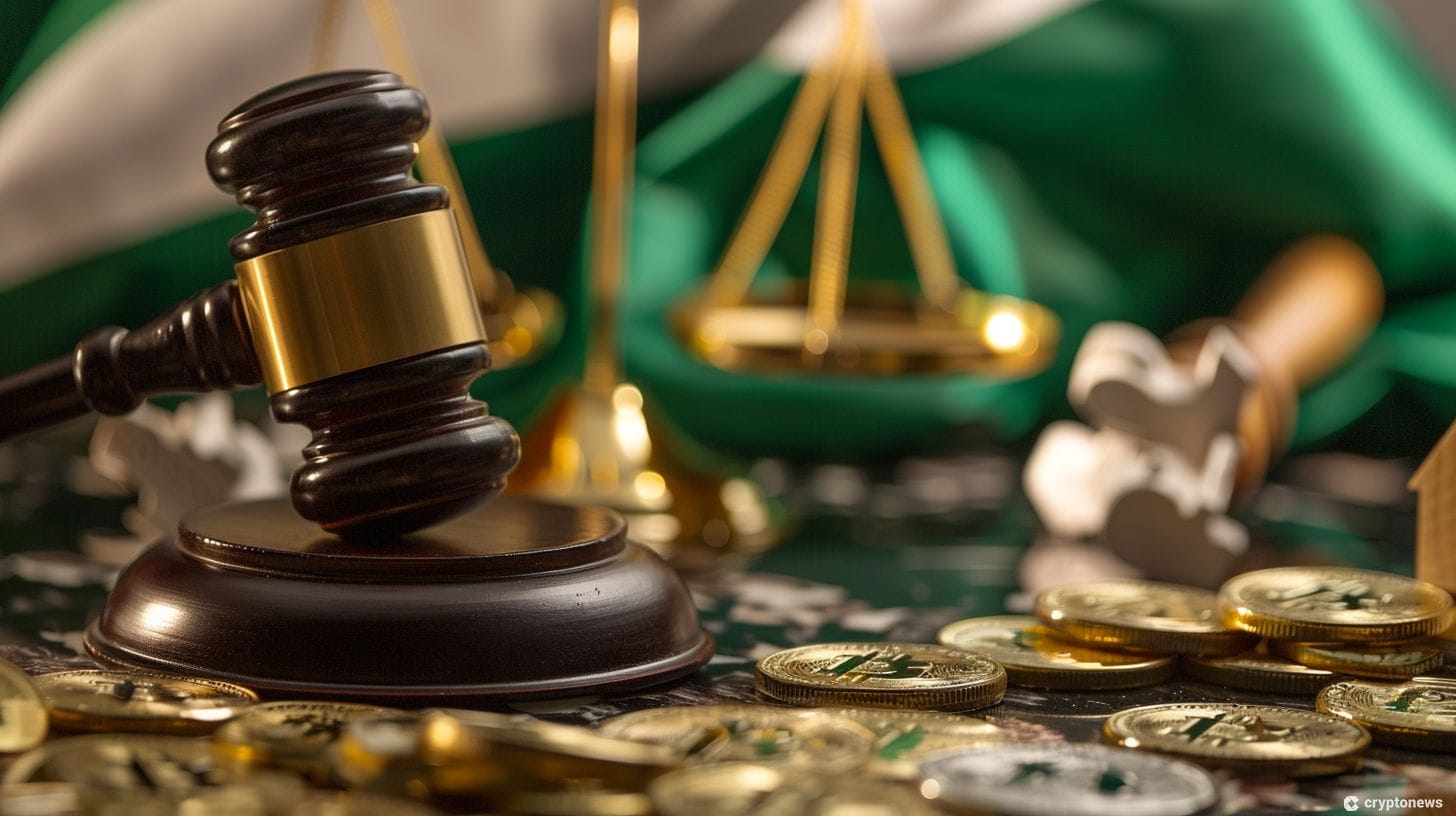 A gavel and cryptocurrencies symbolizing IMF telling Nigeria to regulate crypto trading platforms.