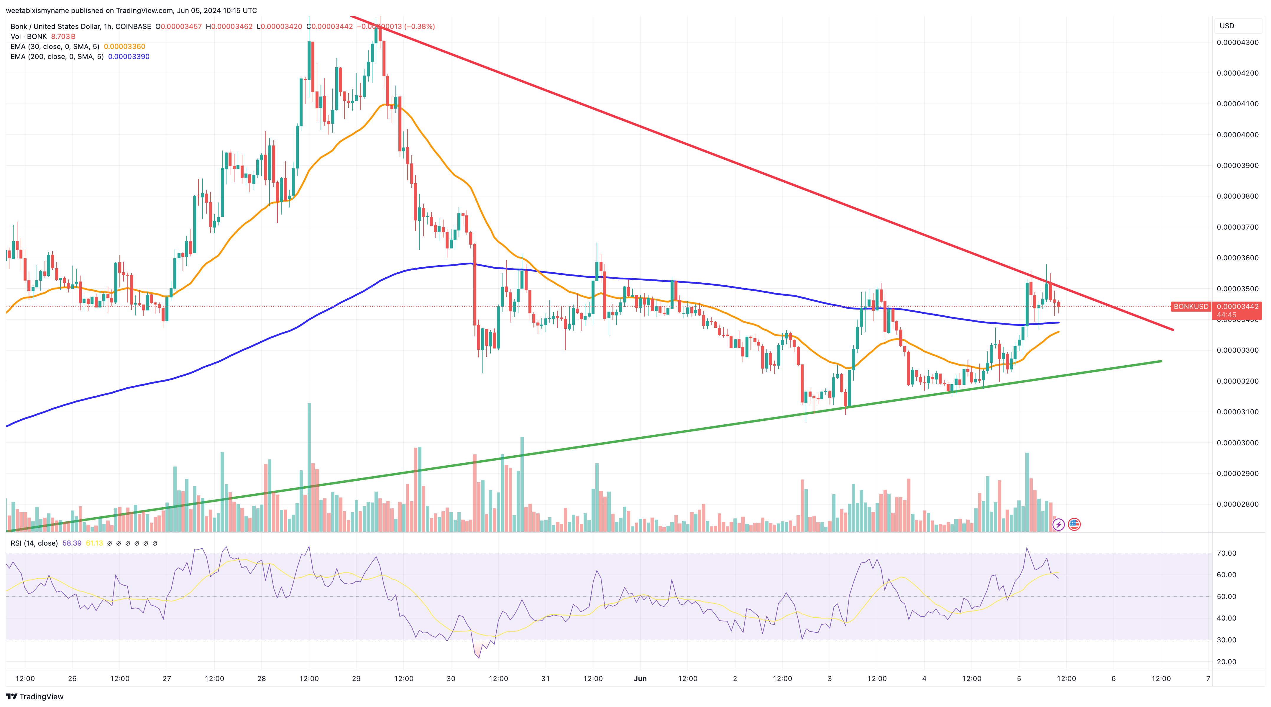 Bonk price chart.