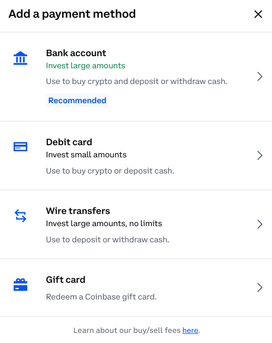 coinbase add payment method