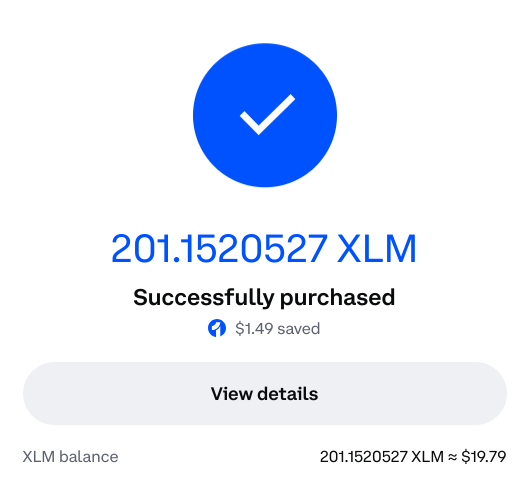 coinbase successful xlm purchase
