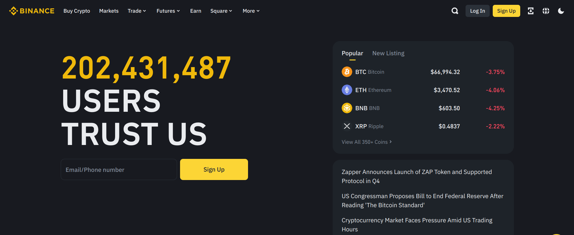 binance homepage
