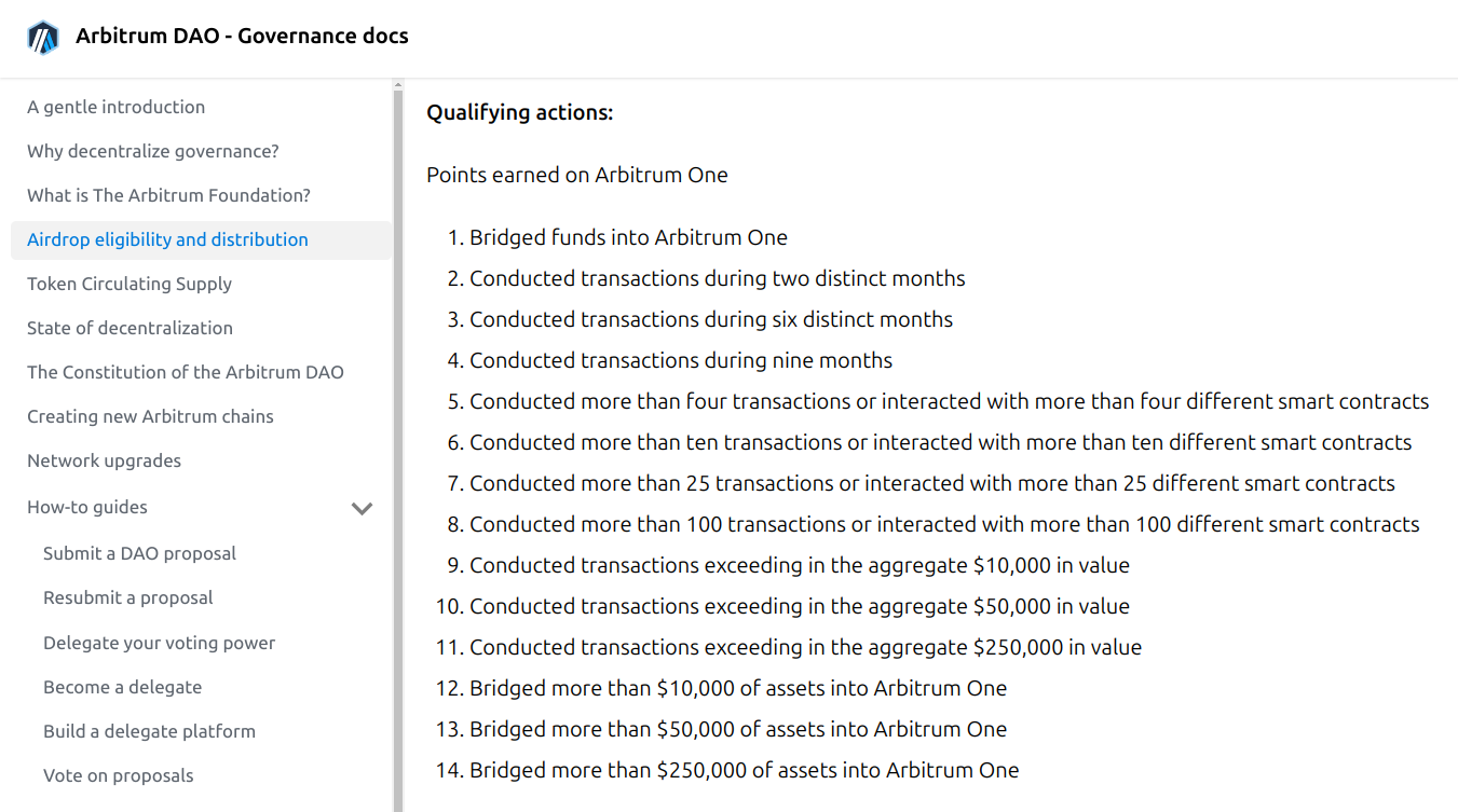 arbitrum one airdrop qualifications