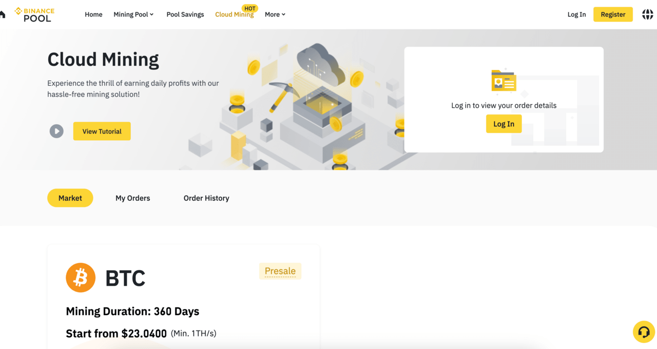 Binance Cloud Mining homepage