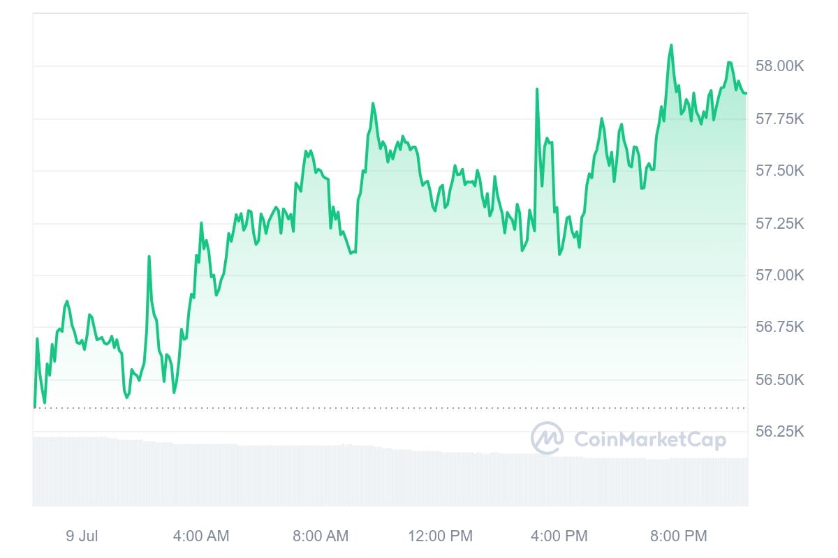 مخطط بياني يومي لسعر زوج BTC/USD، المصدر: CoinMarketCap