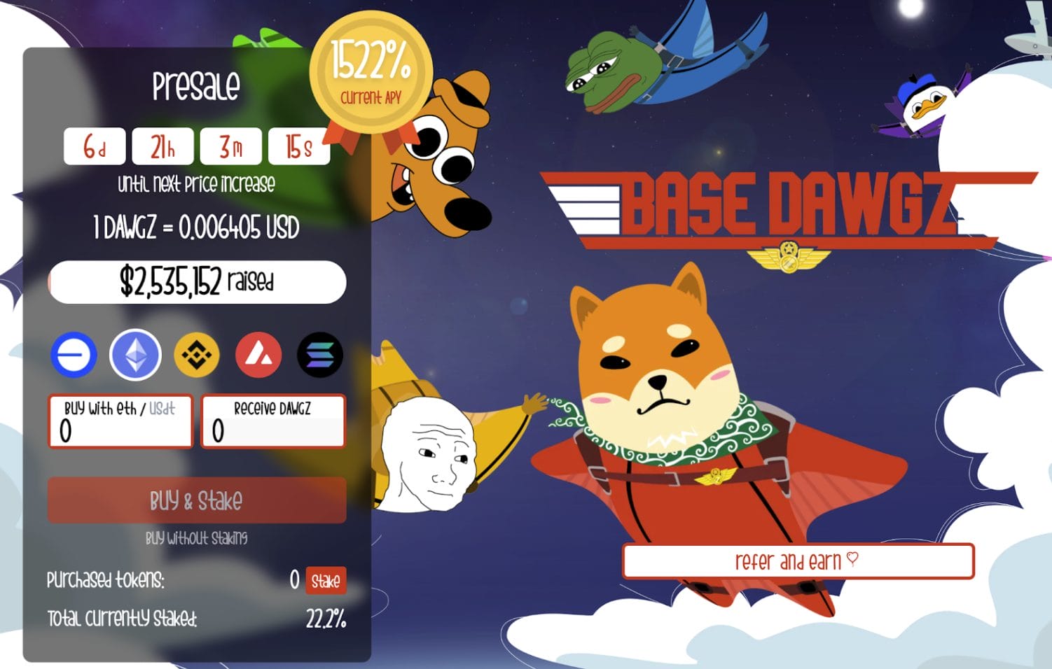واجهة اكتتاب Base Dawgz بموقعه الرسمي