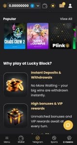 instant payouts lucky block