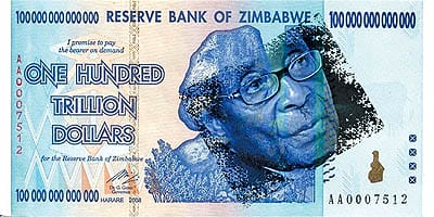 zimbabwe 100 trillion dollar note