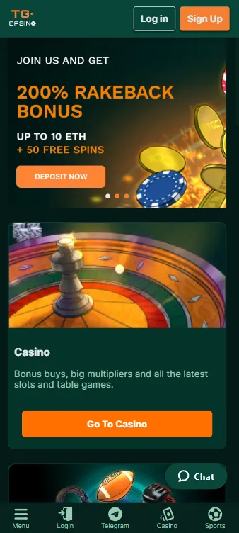 TG Casino homepage