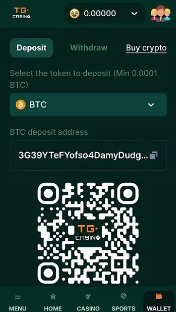 TG casino deposit address