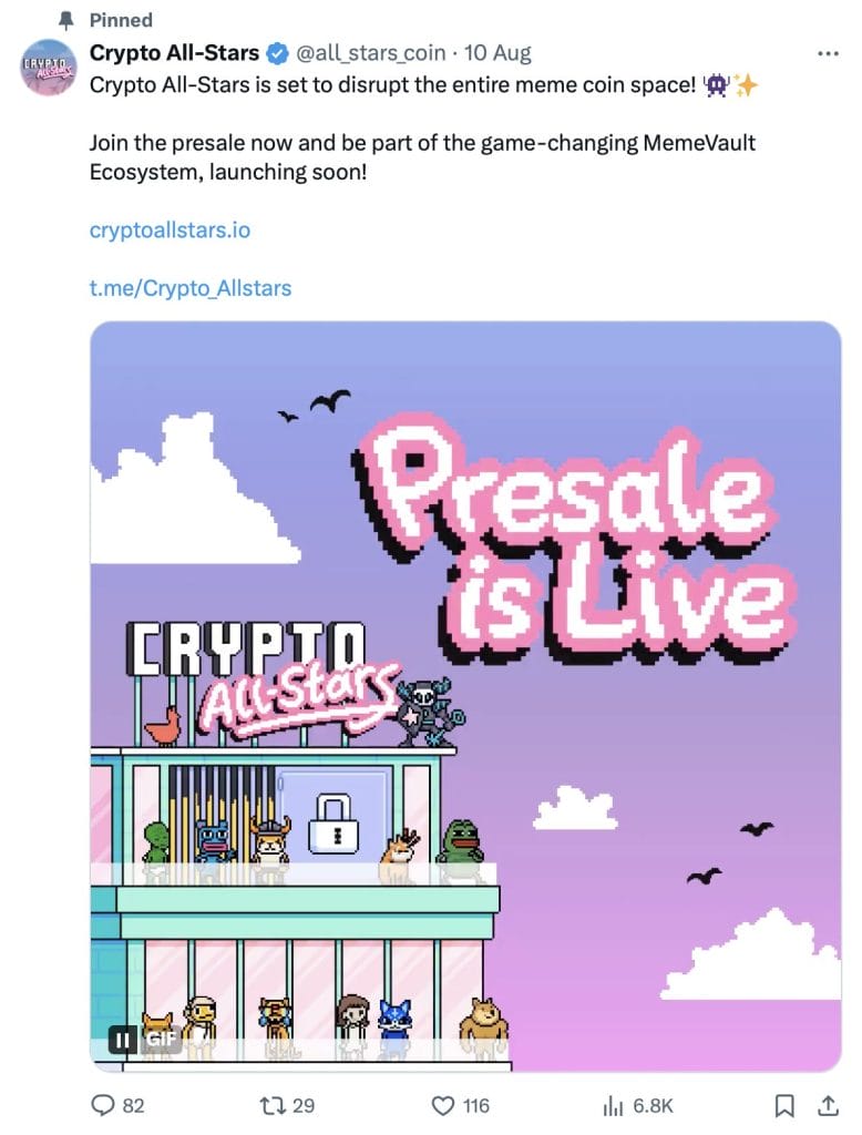 Crypto All-Stars presale tweet.