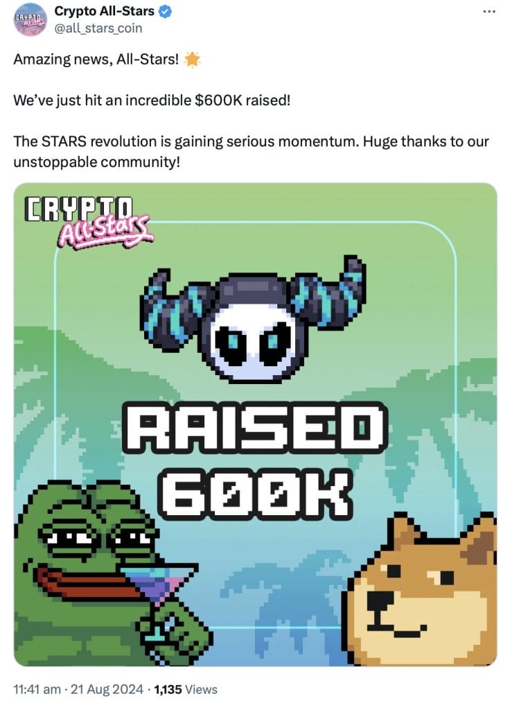 Crypto All-Stars presale tweet.