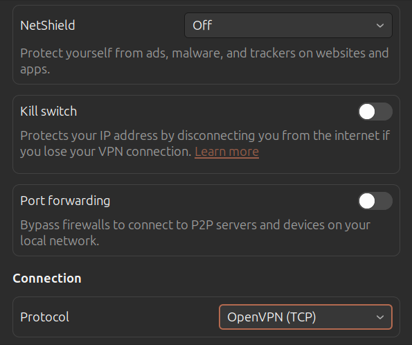 vpn security settings