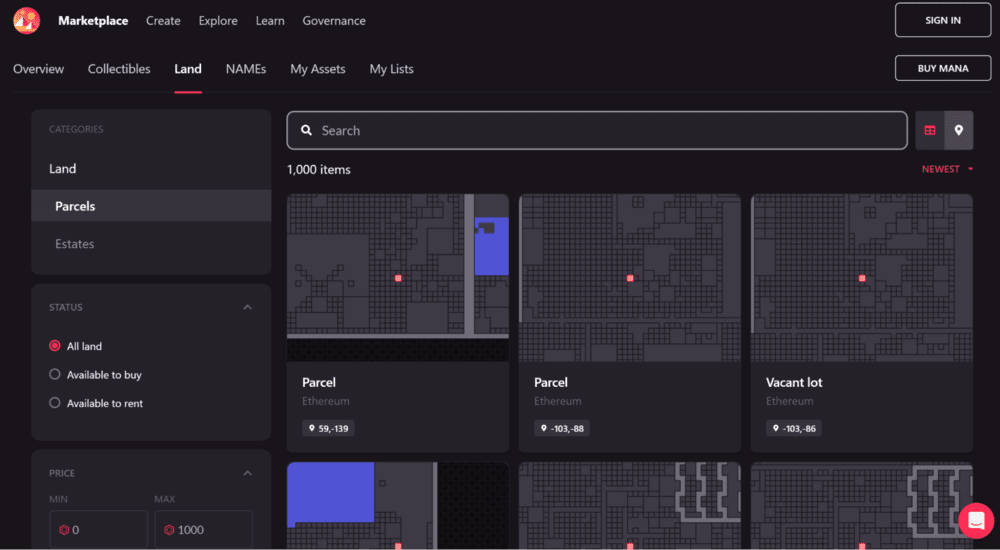 Decentraland Land Marketplace