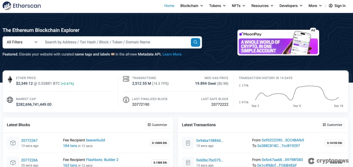 Etherescan platform