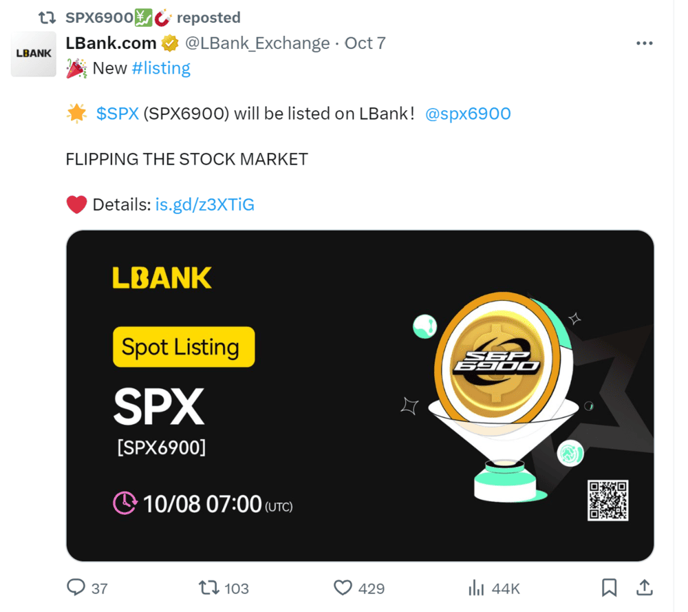 SPX6900 LBank Listing