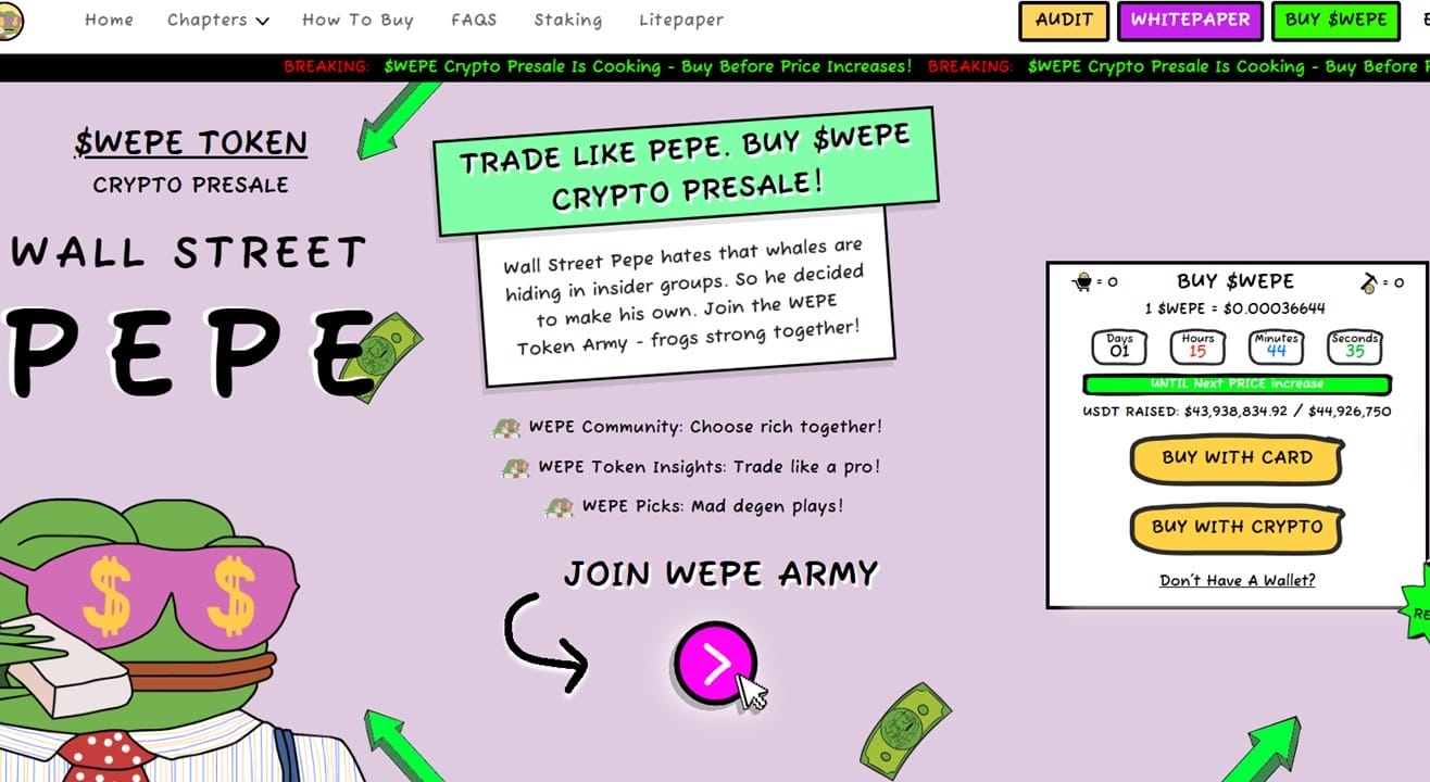 wall street pepe presale page