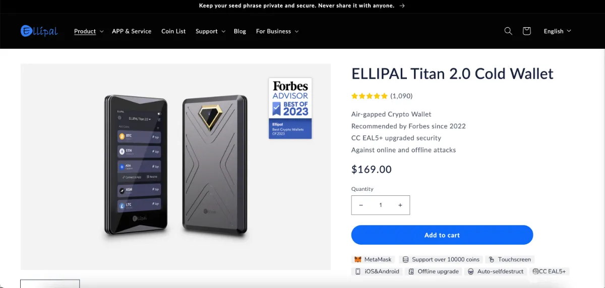 Ellipal Titan homepage