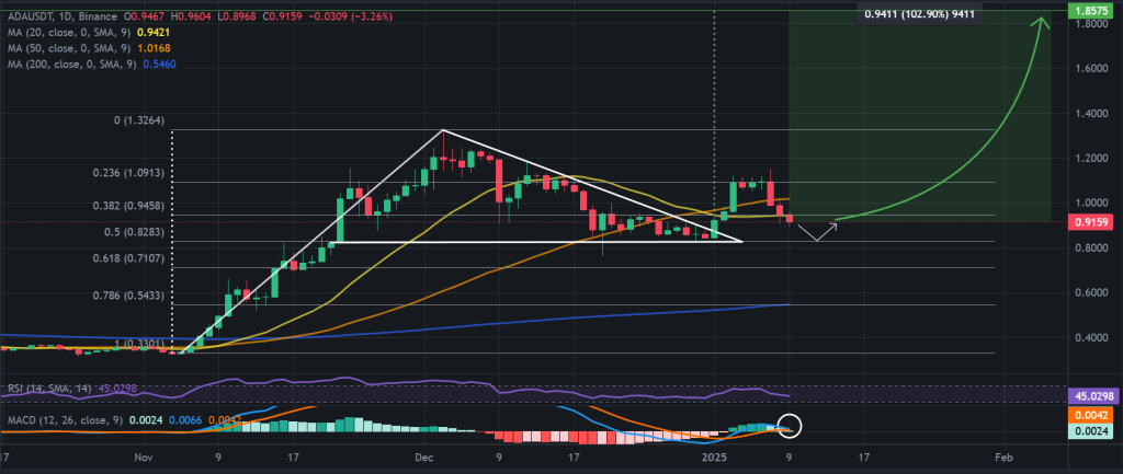 1 günlük ADA / USDT grafiği, flama formasyonu kırılımı. Kaynak: Binance.