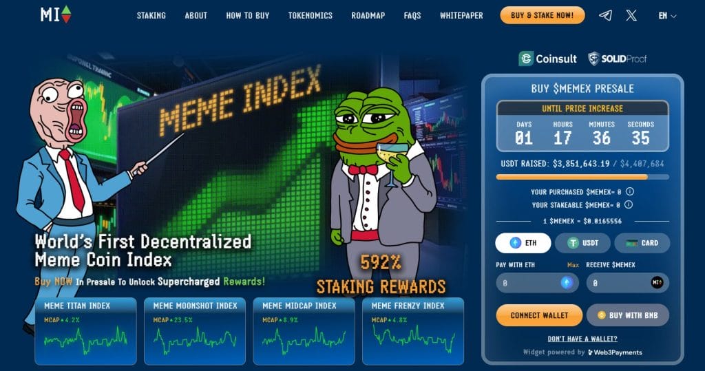 Meme Index (MEMEX) presale website.