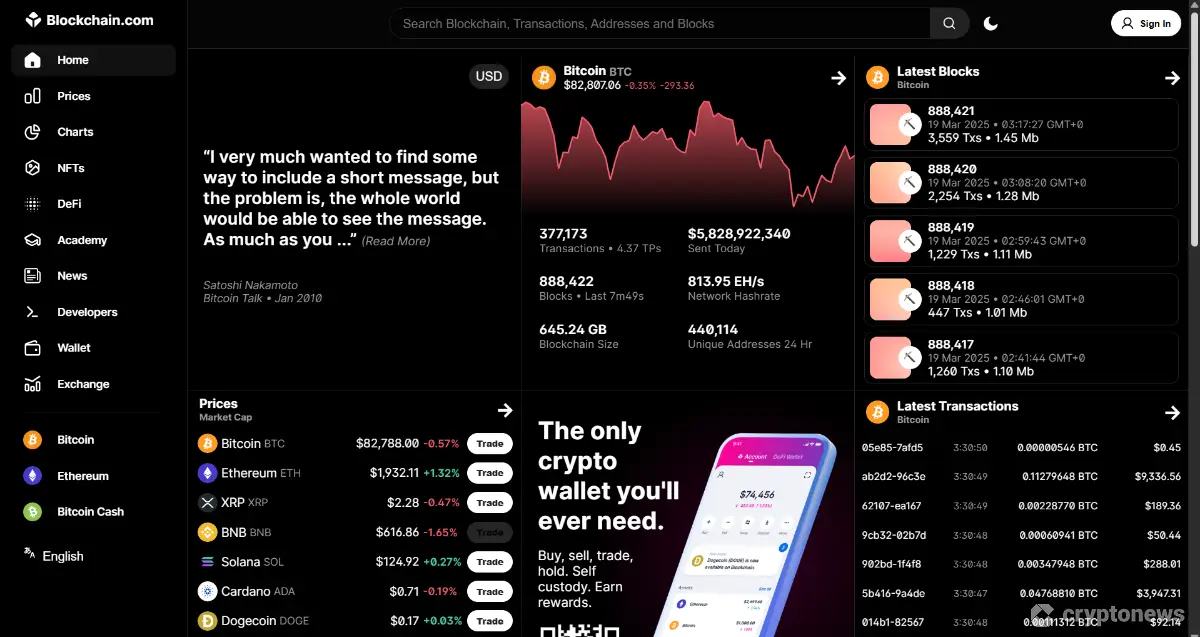 Blockchain.com Bitcoin explorer