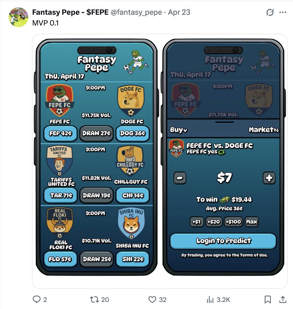 تغريدة لحساب Fantasy Pepe تعرض هاتفين محمولين يظهران خيارات المراهنة