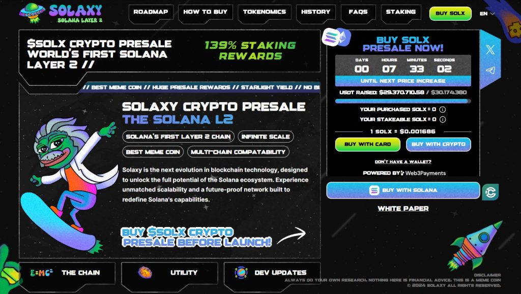 Solaxy (SOLX) ön satış sayfası.