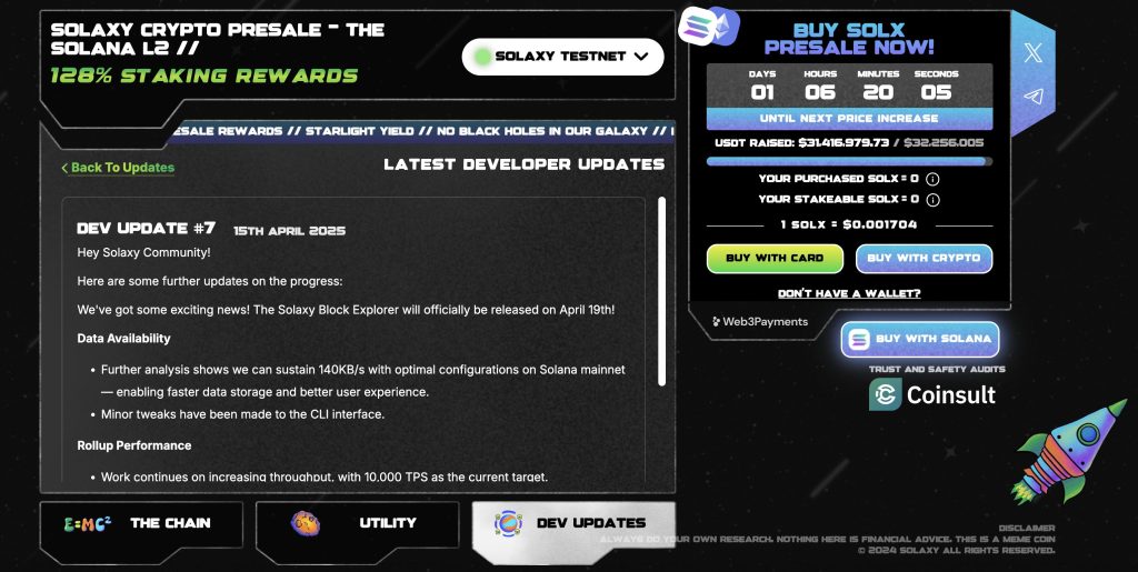 solaxy testnet başlatıyor.